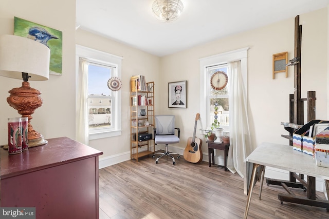 office with baseboards and wood finished floors