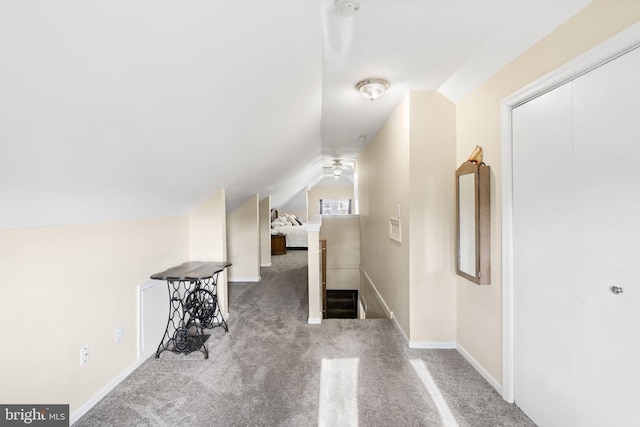 additional living space featuring lofted ceiling, baseboards, and carpet