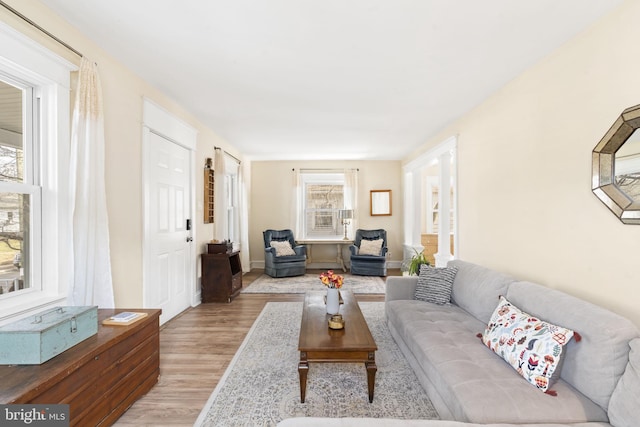 living area with light wood finished floors