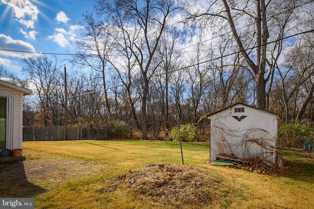 view of yard featuring a shed