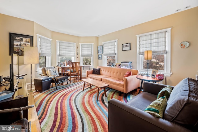 living area featuring plenty of natural light and baseboards