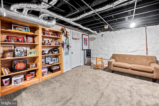 finished basement with carpet floors