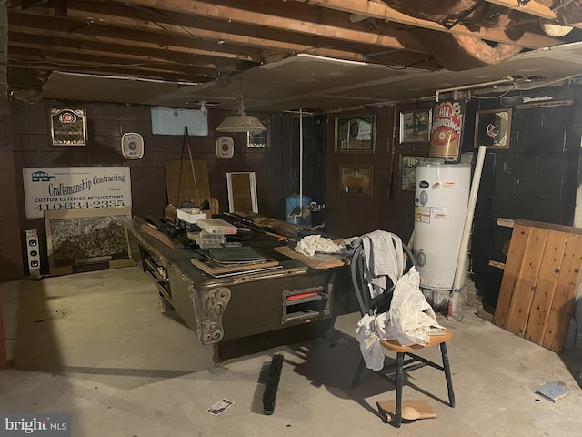 unfinished basement with water heater