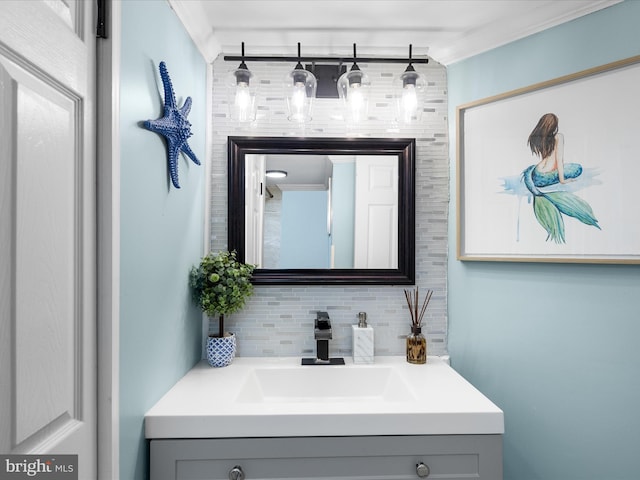 bathroom with tasteful backsplash and vanity