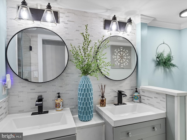 bathroom with backsplash and vanity