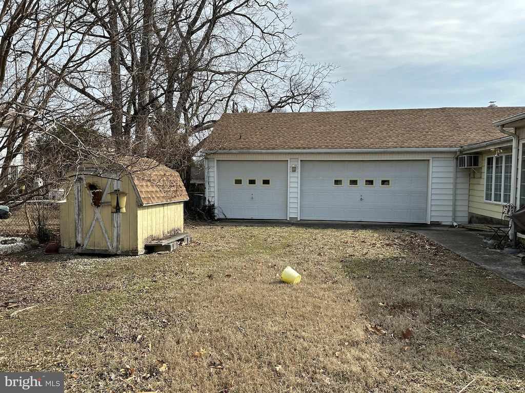 garage with a storage unit