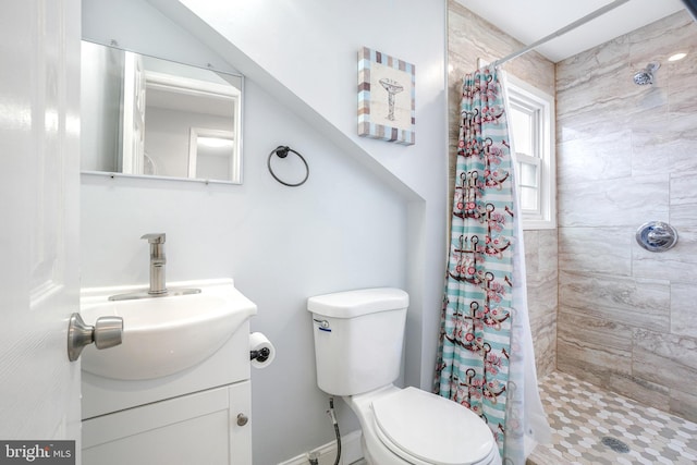 full bath featuring a shower stall, vanity, and toilet