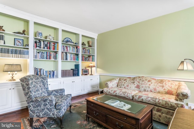 living room with dark wood-type flooring