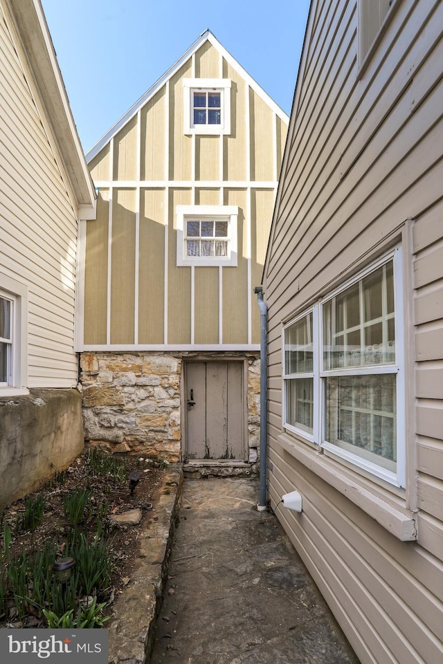 view of home's exterior with stone siding