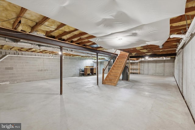 view of unfinished basement