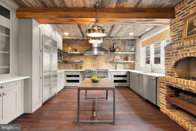 kitchen with built in appliances, light countertops, a sink, and white cabinetry