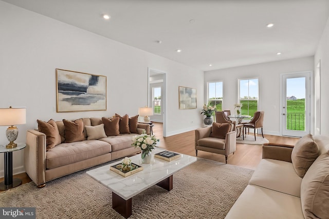 living room with light hardwood / wood-style floors