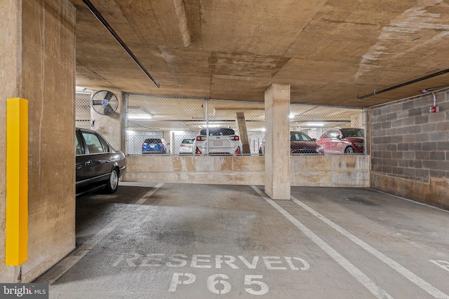 parking garage with concrete block wall