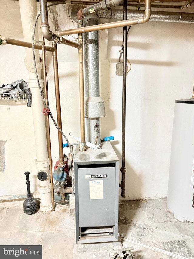 utility room featuring water heater