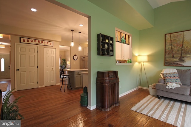 15516 Wigeon Way, Woodbridge, VA 22191 - living room featuring dark wood-style floors, baseboards, and recessed lighting