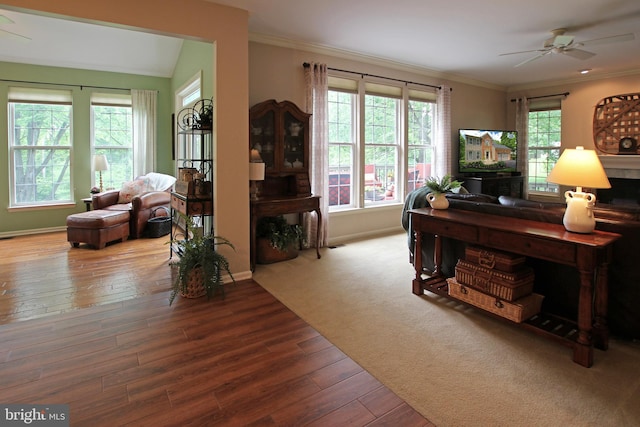 15516 Wigeon Way, Woodbridge, VA 22191 - office area with wood-type flooring, ceiling fan, crown molding, and baseboards