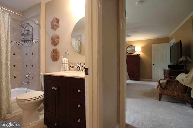 15516 Wigeon Way, Woodbridge, VA 22191 - full bath featuring toilet, shower / bath combo, vanity, and ornamental molding