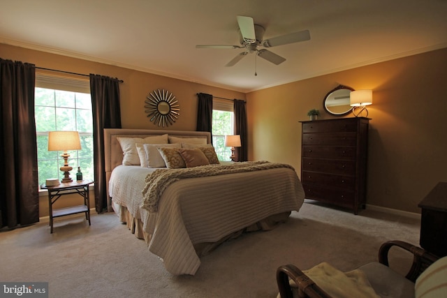 15516 Wigeon Way, Woodbridge, VA 22191 - bedroom featuring ornamental molding, light colored carpet, a ceiling fan, and baseboards