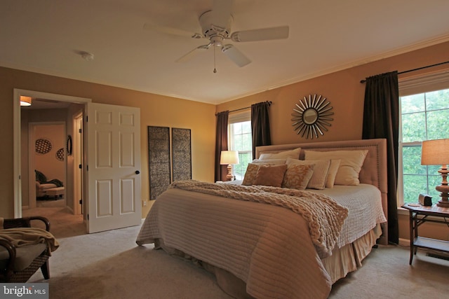 15516 Wigeon Way, Woodbridge, VA 22191 - bedroom featuring light carpet, multiple windows, ornamental molding, and ceiling fan