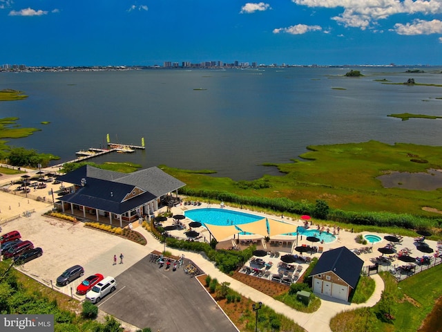 aerial view with a water view