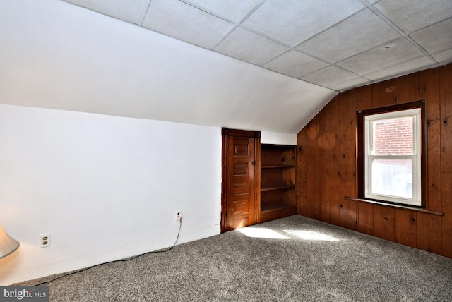 28 N 2nd St, Souderton, PA 18964 - bonus room featuring lofted ceiling, carpet floors, and wooden walls