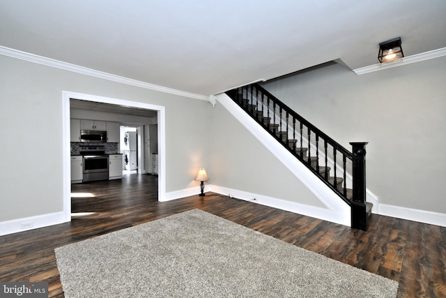 28 N 2nd St, Souderton, PA 18964 - stairs featuring ornamental molding and hardwood / wood-style flooring