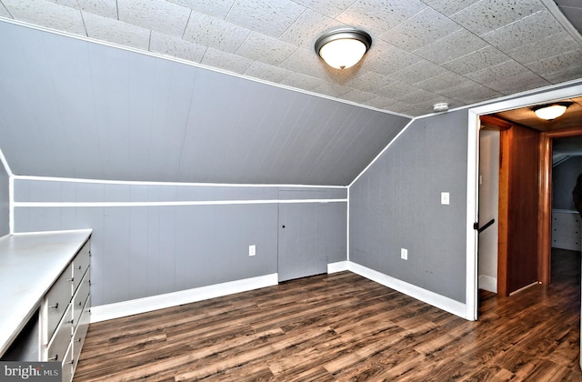 additional living space featuring dark hardwood / wood-style flooring and lofted ceiling