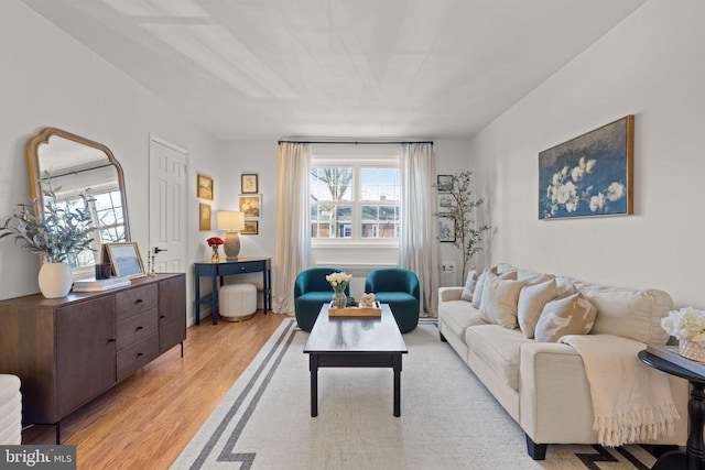 living room with light hardwood / wood-style floors