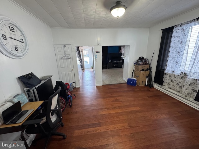 office space featuring dark wood-type flooring