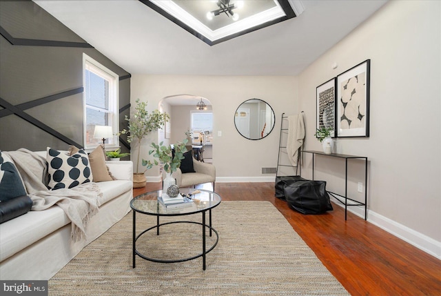 living room with hardwood / wood-style flooring