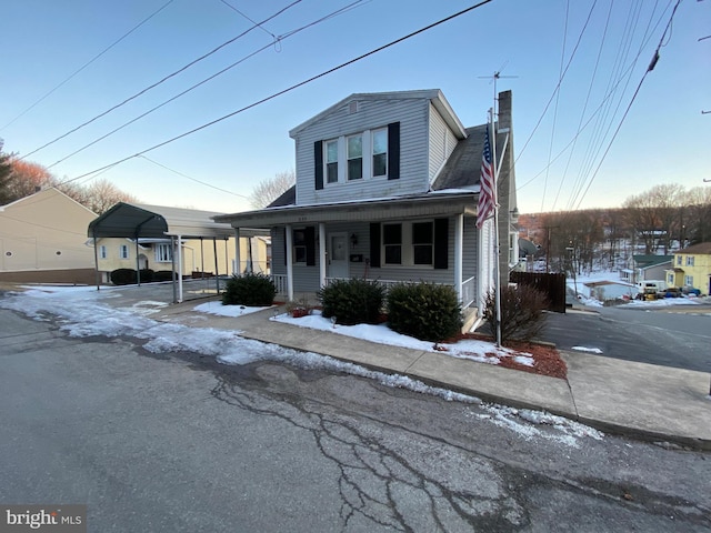 view of snow covered property