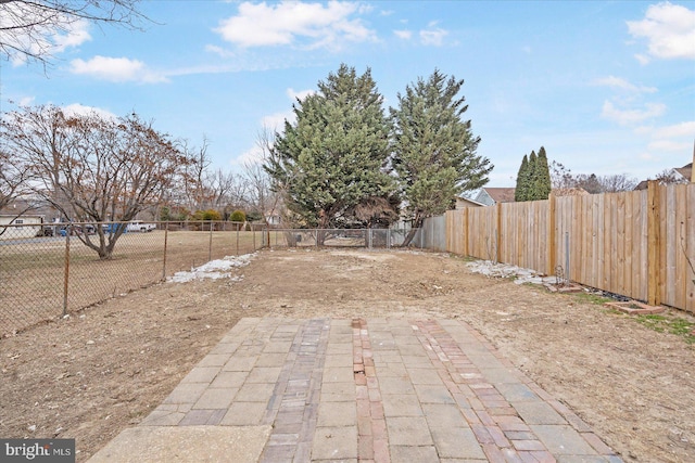 view of yard featuring a fenced backyard and a patio