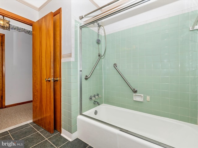 full bathroom featuring ornamental molding, tile patterned floors, and shower / bathtub combination