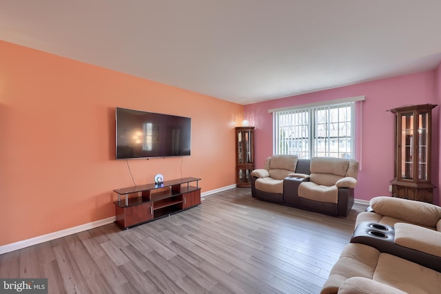 living area featuring baseboards and light wood-style floors