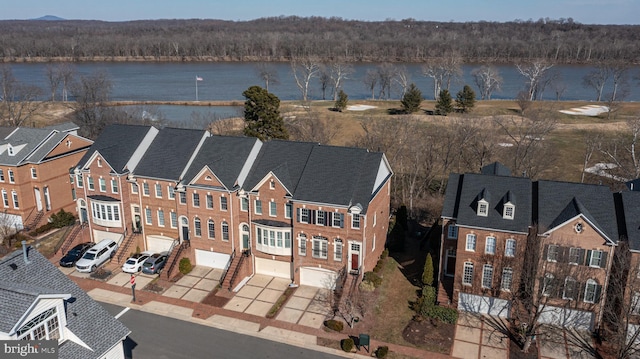 bird's eye view featuring a water view