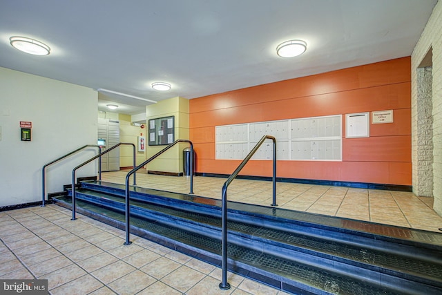 view of pool featuring mail area