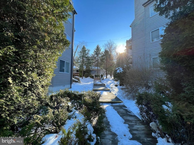 view of yard layered in snow