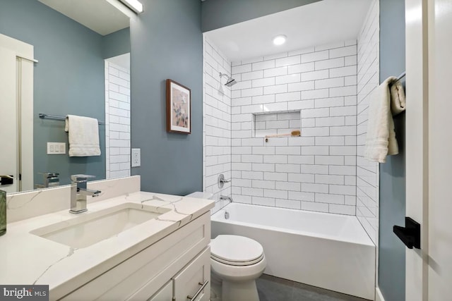 full bath featuring shower / bath combination, toilet, and vanity