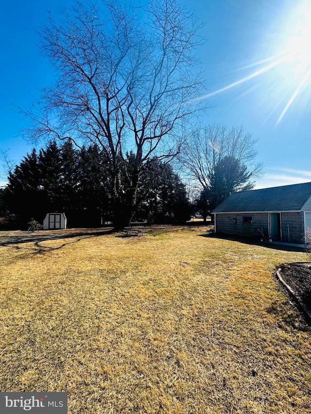 view of yard featuring an outdoor structure and a storage unit