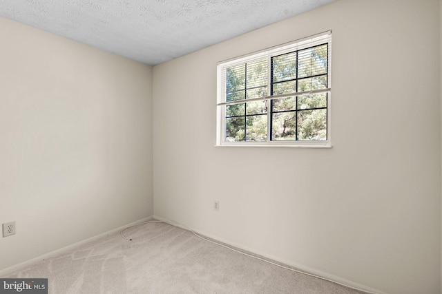 empty room featuring a textured ceiling and light colored carpet