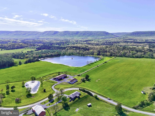 aerial view with a water and mountain view