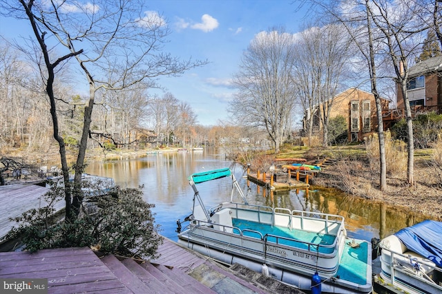 dock area featuring a water view