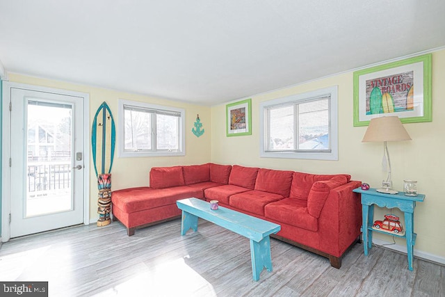 living room with wood finished floors