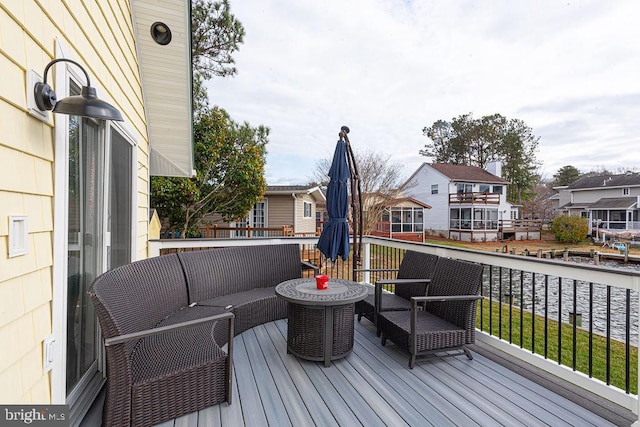 deck with a residential view and outdoor lounge area