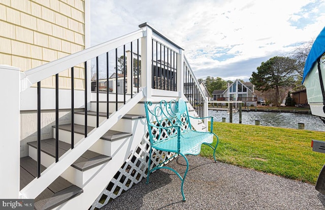 view of patio / terrace featuring a water view