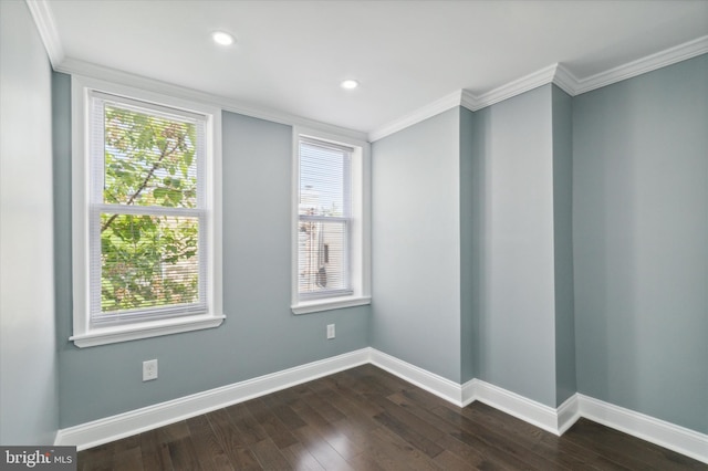 unfurnished room with baseboards, dark wood-type flooring, and a wealth of natural light