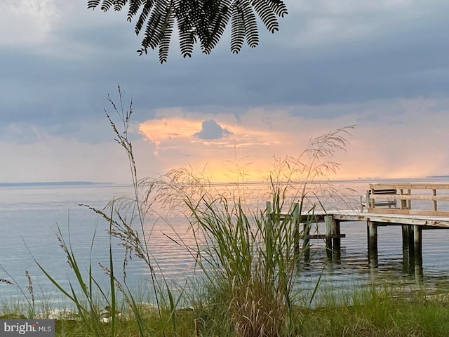 view of dock featuring a water view