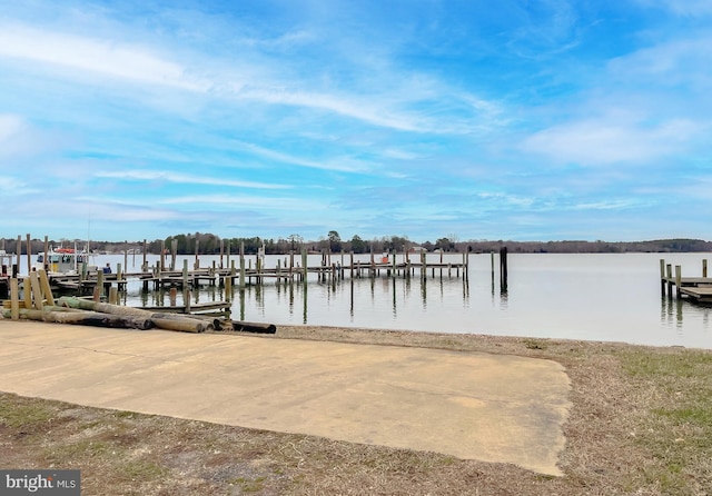 view of dock with a water view