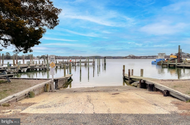 view of dock featuring a water view