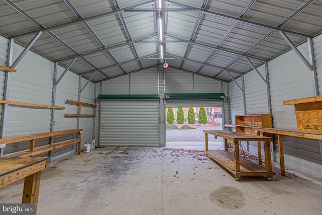 garage with metal wall